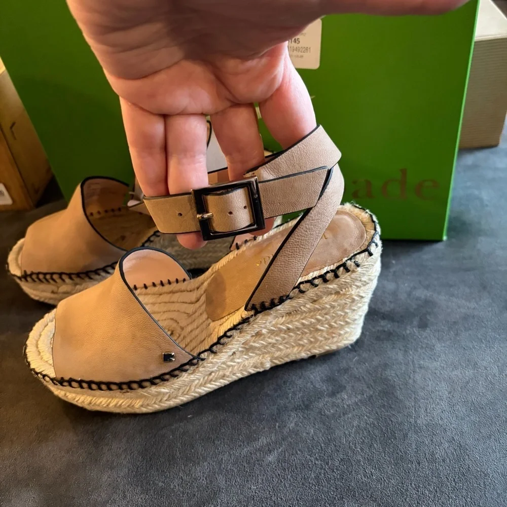 Kate Spade Nude Leather Espadrille Wedge Sandals Size 5